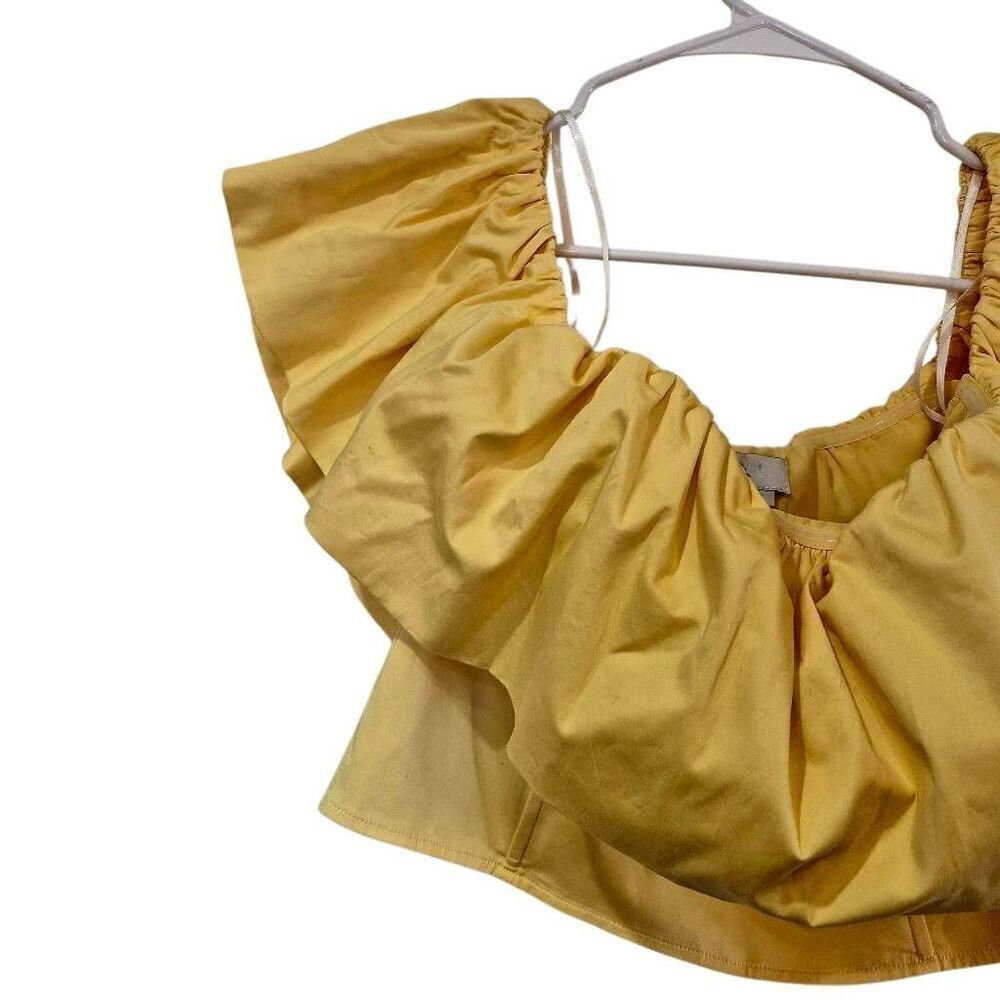 Love, Bonito Women's Yellow Cotton/Spandex Ruffled Neckline & Sleeve Corset Top — image 7 of 8